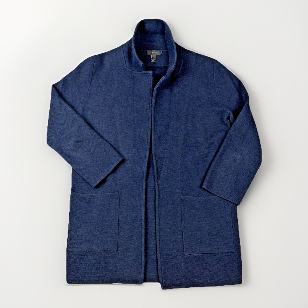 J. Crew Open Front Cardigan Womens XXS Navy Blue Merino Wool Cotton Blend Pocket